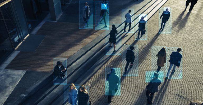 Elevated,Security,Camera,Surveillance,Footage,Of,A,Crowd,Of,People