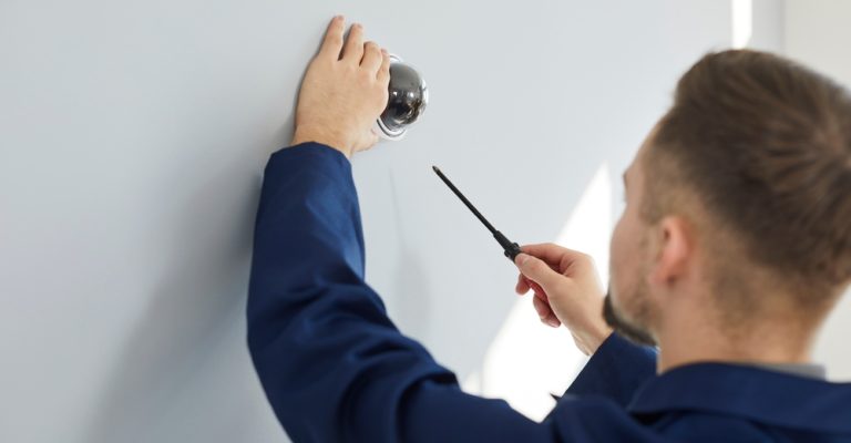 Male,Technician,Repairing,Modern,Security,Camera.,Maintenance,Service,Worker,Uses Male,Technician,Repairing,Modern,Security,Camera.,Maintenance,Service,Worker,Uses